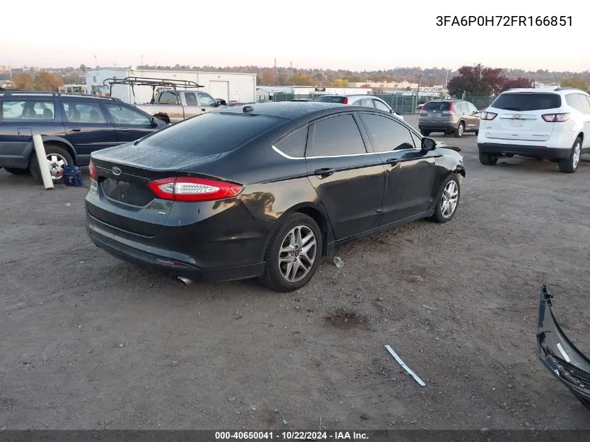 2015 Ford Fusion Se VIN: 3FA6P0H72FR166851 Lot: 40650041