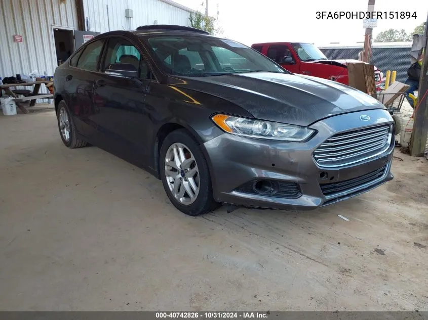 2015 Ford Fusion Se VIN: 3FA6P0HD3FR151894 Lot: 40742826