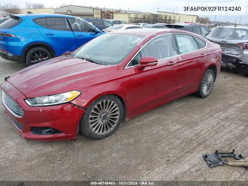 2015 Ford Fusion Titanium VIN: 3FA6P0K92FR124240 Lot: 40748463