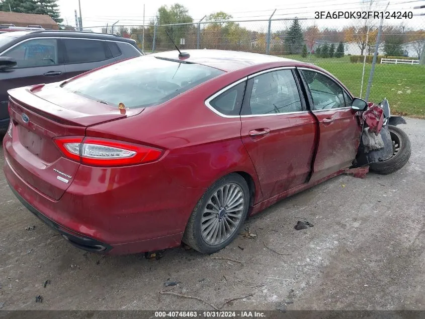 2015 Ford Fusion Titanium VIN: 3FA6P0K92FR124240 Lot: 40748463