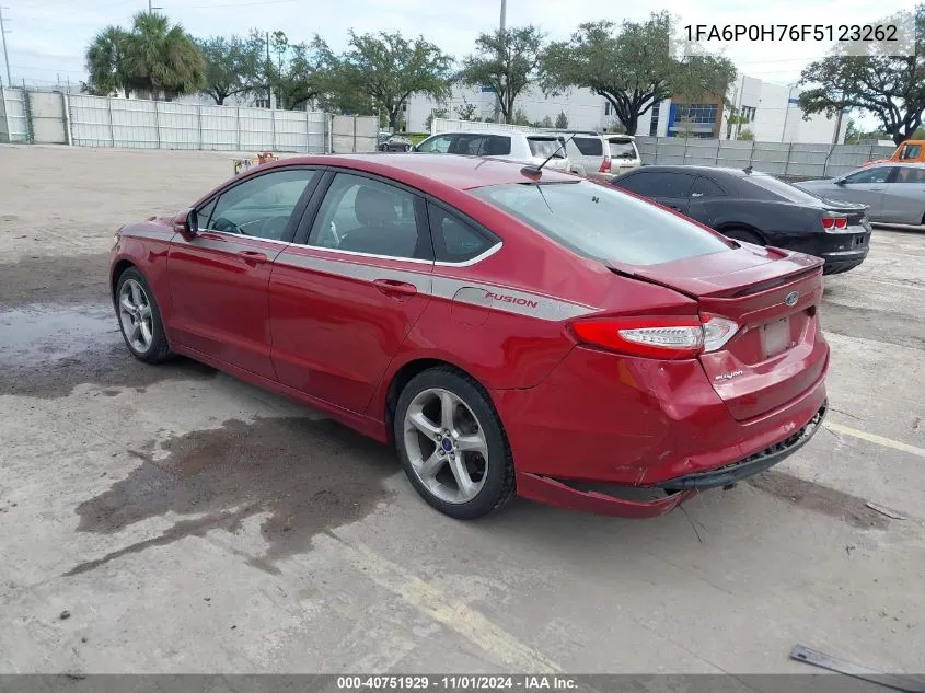 2015 Ford Fusion Se VIN: 1FA6P0H76F5123262 Lot: 40751929