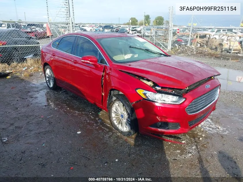 2015 Ford Fusion Se VIN: 3FA6P0H99FR251154 Lot: 40759766