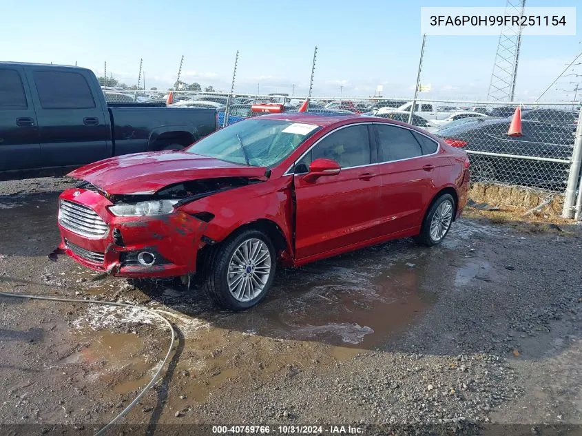 2015 Ford Fusion Se VIN: 3FA6P0H99FR251154 Lot: 40759766