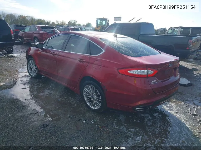 2015 Ford Fusion Se VIN: 3FA6P0H99FR251154 Lot: 40759766