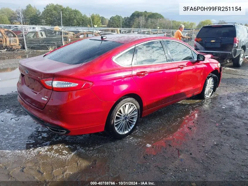 2015 Ford Fusion Se VIN: 3FA6P0H99FR251154 Lot: 40759766