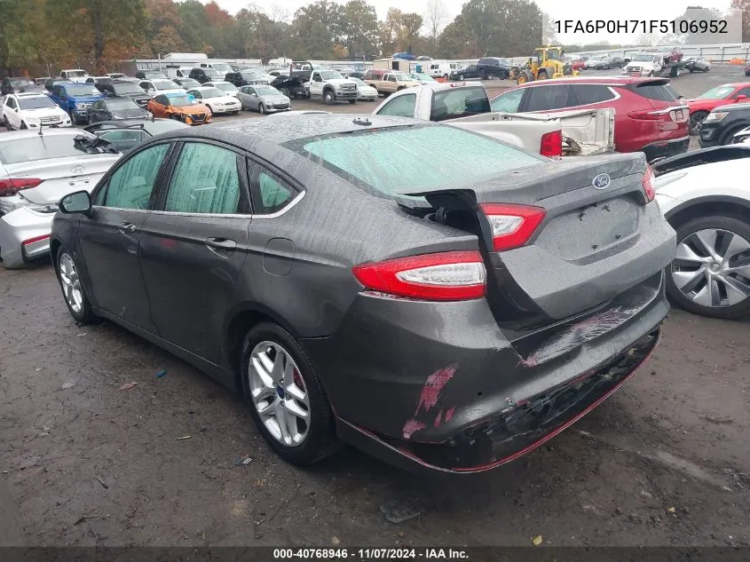 2015 Ford Fusion Se VIN: 1FA6P0H71F5106952 Lot: 40768946