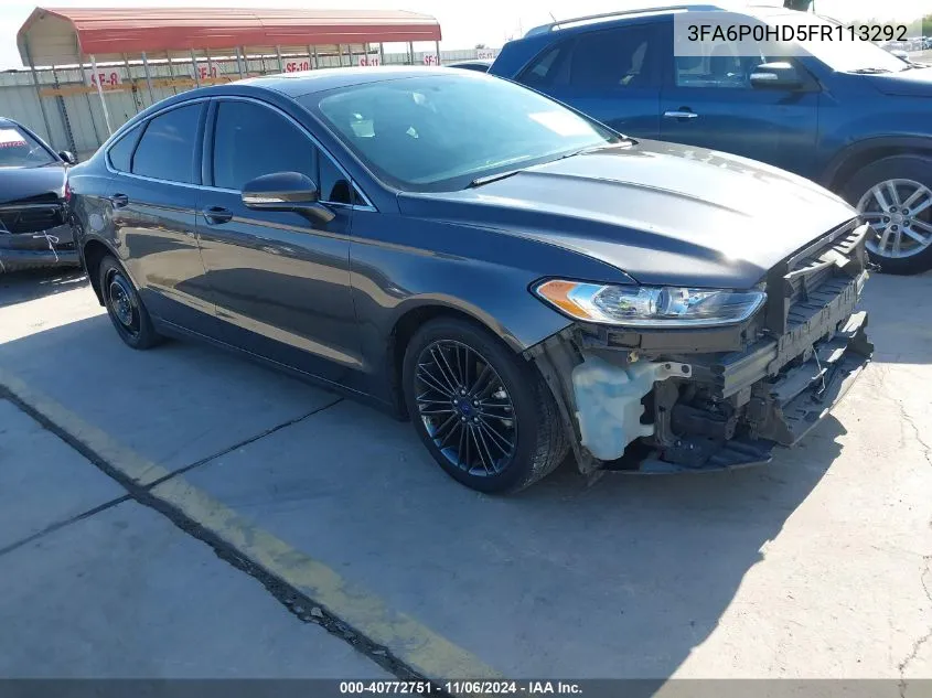 2015 Ford Fusion Se VIN: 3FA6P0HD5FR113292 Lot: 40772751