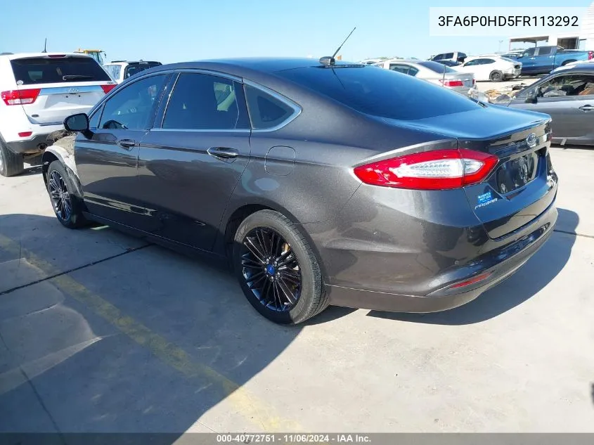 2015 Ford Fusion Se VIN: 3FA6P0HD5FR113292 Lot: 40772751