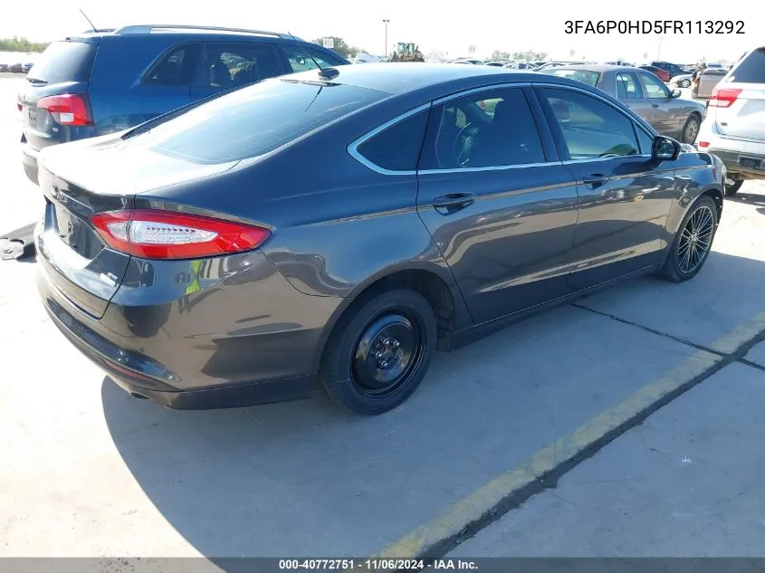 2015 Ford Fusion Se VIN: 3FA6P0HD5FR113292 Lot: 40772751