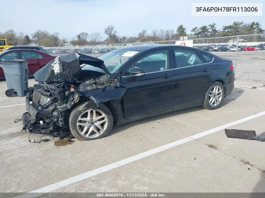 2015 Ford Fusion Se VIN: 3FA6P0H78FR113006 Lot: 40800878