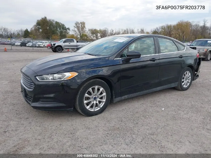 2015 Ford Fusion S VIN: 3FA6P0G75FR203778 Lot: 40849302