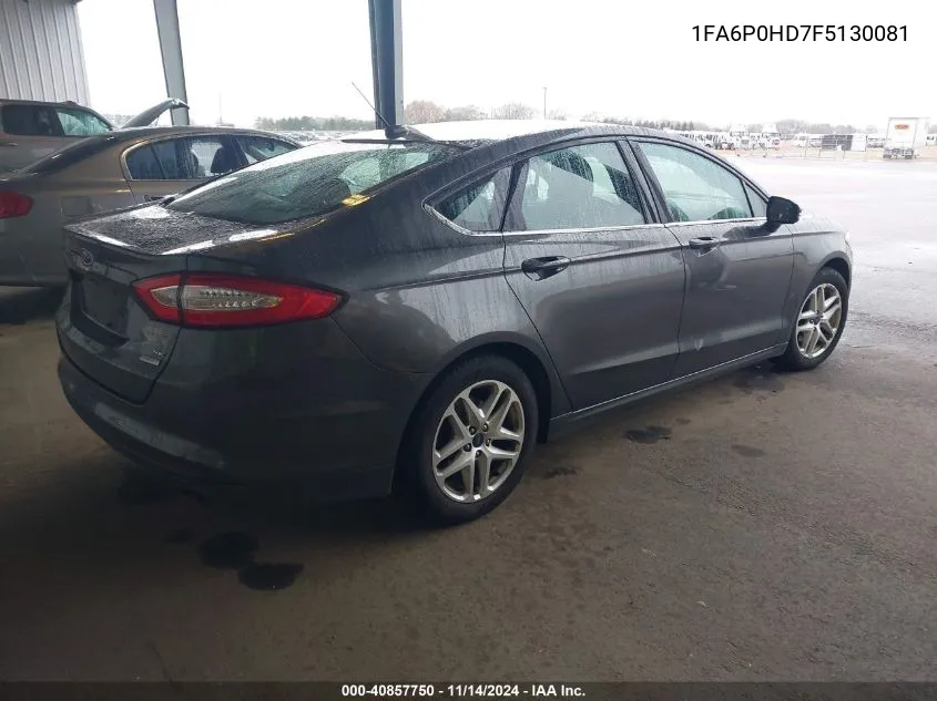 2015 Ford Fusion Se VIN: 1FA6P0HD7F5130081 Lot: 40857750