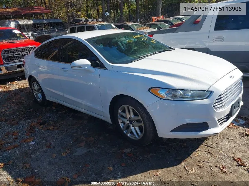 2015 Ford Fusion Se VIN: 1FA6P0H77F5113906 Lot: 40869230