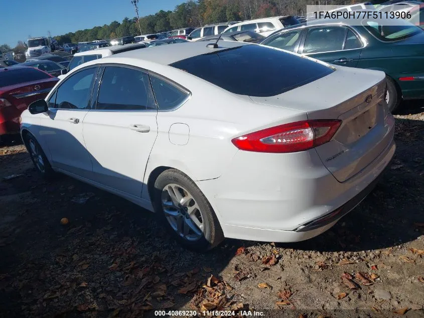 2015 Ford Fusion Se VIN: 1FA6P0H77F5113906 Lot: 40869230