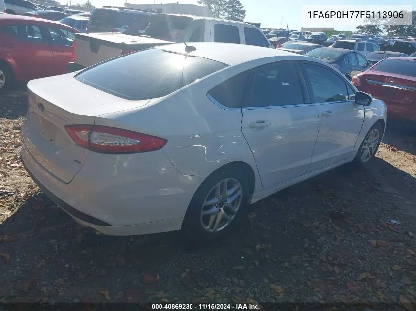 2015 Ford Fusion Se VIN: 1FA6P0H77F5113906 Lot: 40869230