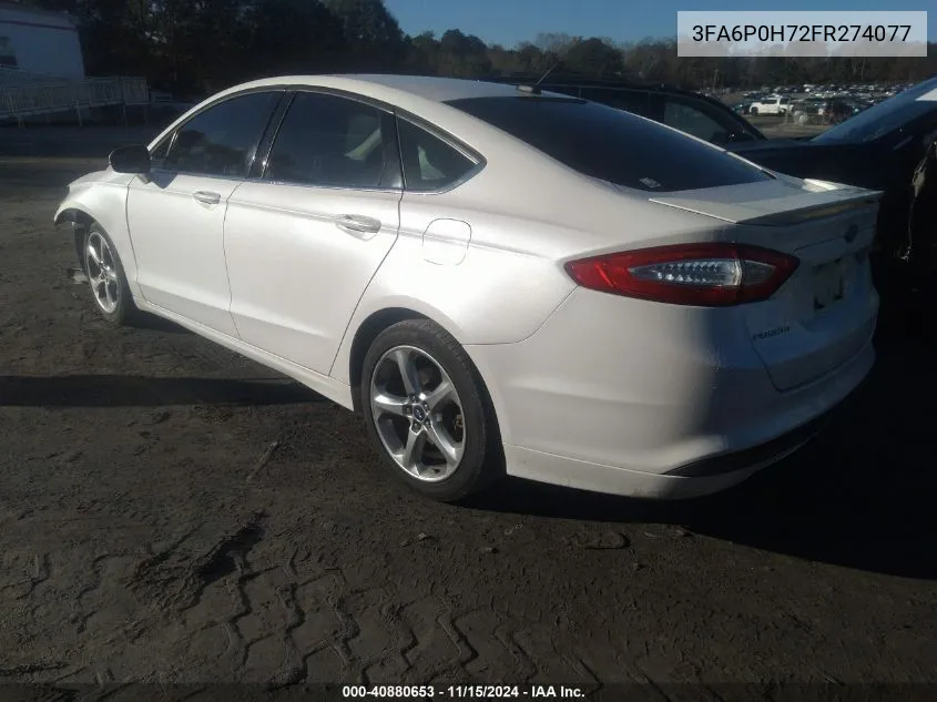 2015 Ford Fusion Se VIN: 3FA6P0H72FR274077 Lot: 40880653