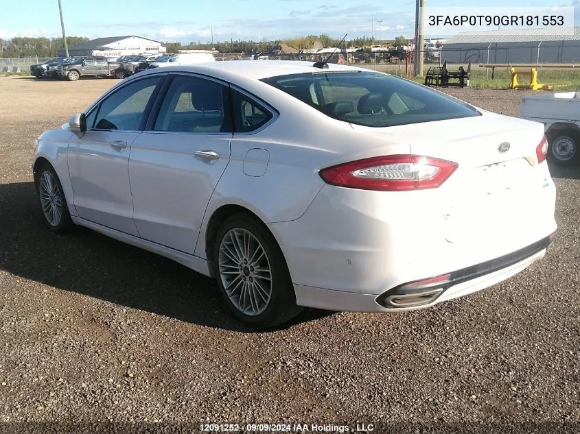 2016 Ford Fusion Se VIN: 3FA6P0T90GR181553 Lot: 12091252