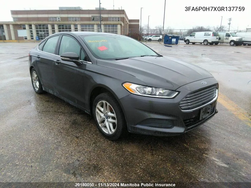 2016 Ford Fusion Se VIN: 3FA6P0H7XGR137759 Lot: 20180050