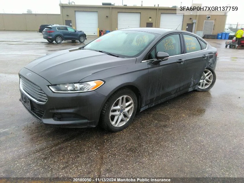 2016 Ford Fusion Se VIN: 3FA6P0H7XGR137759 Lot: 20180050