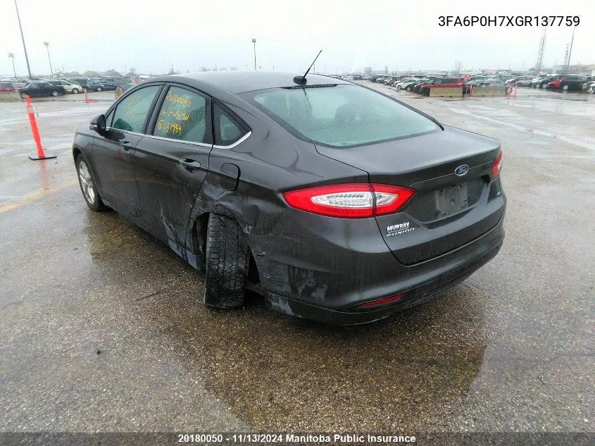 2016 Ford Fusion Se VIN: 3FA6P0H7XGR137759 Lot: 20180050