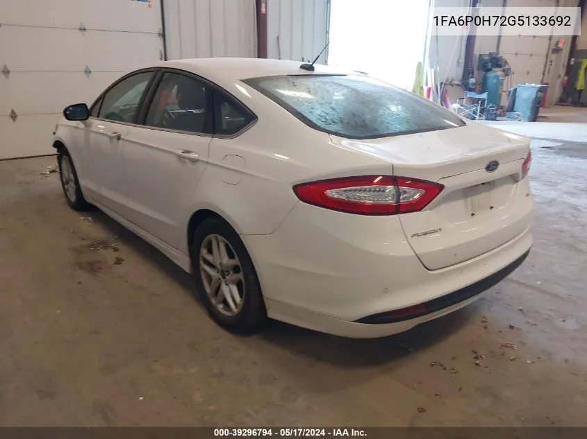 2016 Ford Fusion Se VIN: 1FA6P0H72G5133692 Lot: 39296794