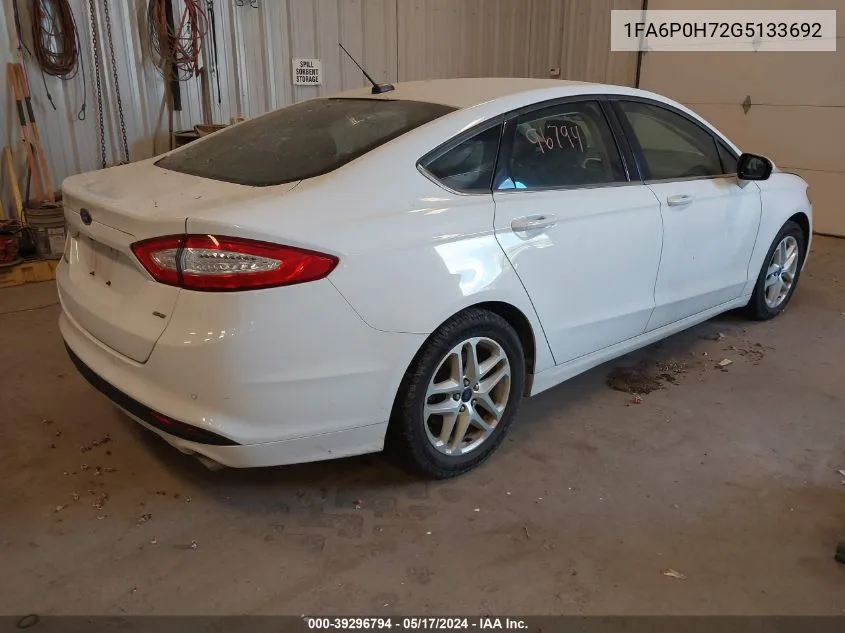 2016 Ford Fusion Se VIN: 1FA6P0H72G5133692 Lot: 39296794