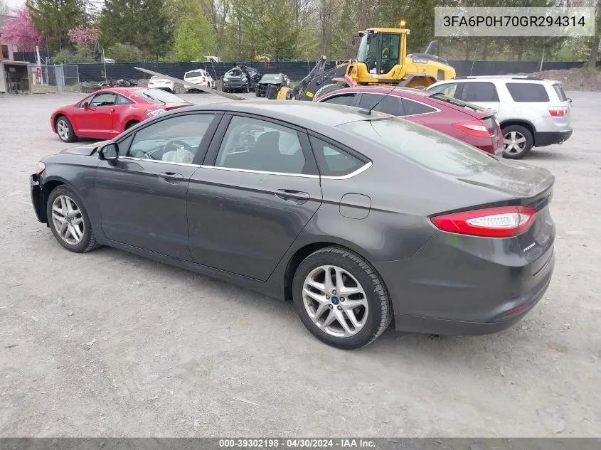 2016 Ford Fusion Se VIN: 3FA6P0H70GR294314 Lot: 39302198