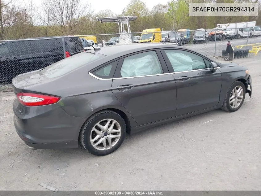 2016 Ford Fusion Se VIN: 3FA6P0H70GR294314 Lot: 39302198