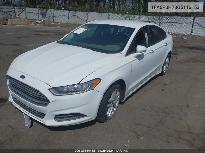 2016 Ford Fusion Se VIN: 1FA6P0H78G5116153 Lot: 39314435