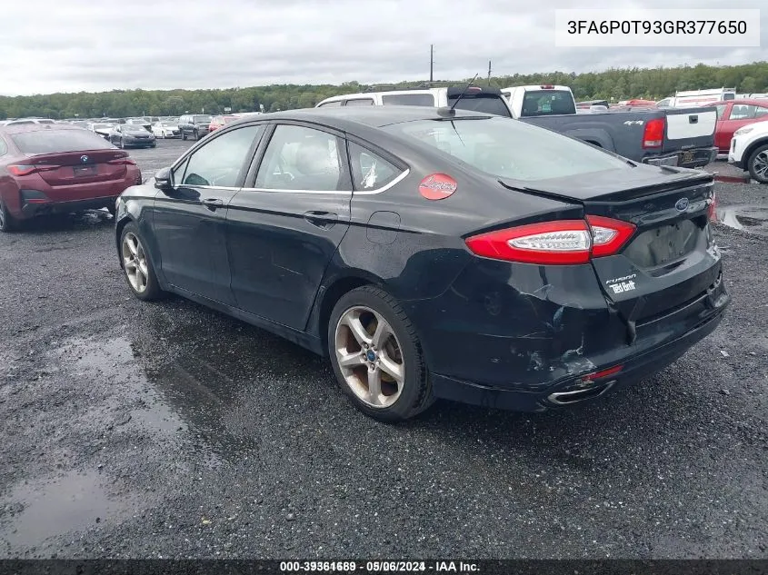 2016 Ford Fusion Se VIN: 3FA6P0T93GR377650 Lot: 39361689