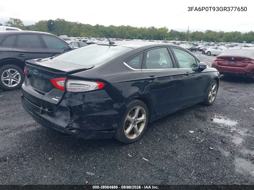 2016 Ford Fusion Se VIN: 3FA6P0T93GR377650 Lot: 39361689