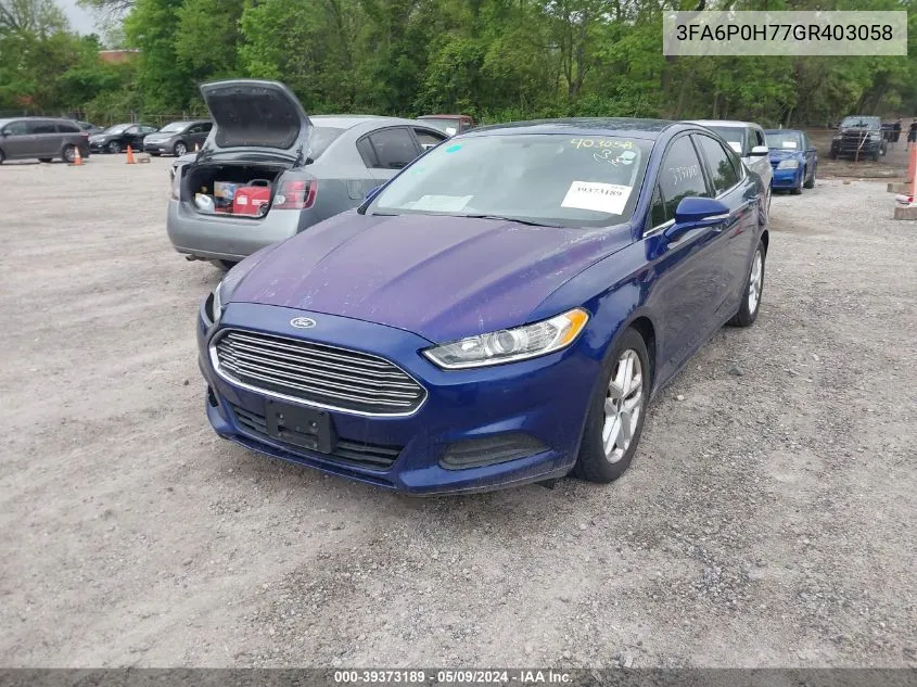 2016 Ford Fusion Se VIN: 3FA6P0H77GR403058 Lot: 39373189