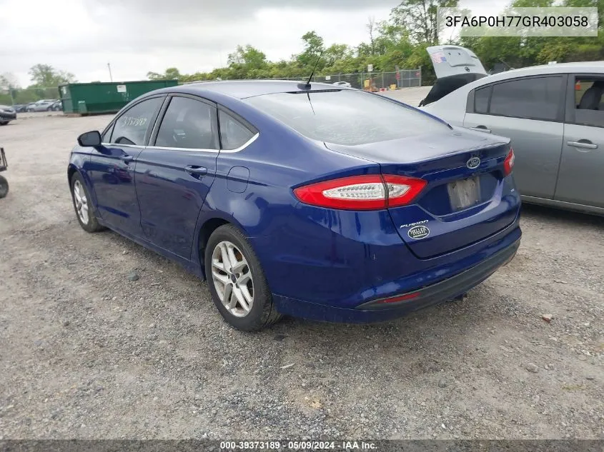 2016 Ford Fusion Se VIN: 3FA6P0H77GR403058 Lot: 39373189