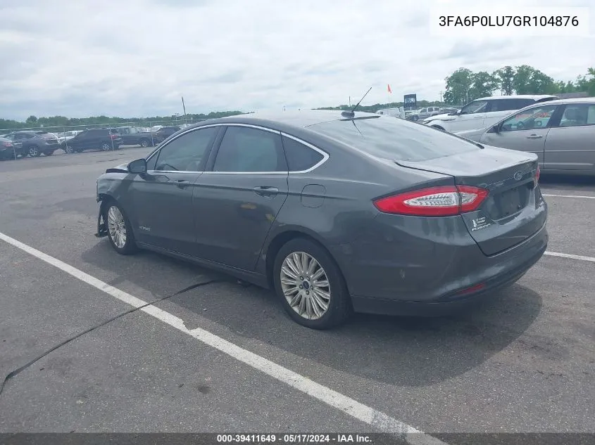 2016 Ford Fusion Hybrid Se VIN: 3FA6P0LU7GR104876 Lot: 39411649