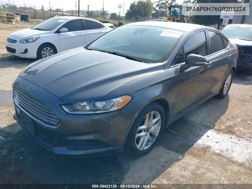 2016 Ford Fusion Se VIN: 3FA6P0H76GR203224 Lot: 39422120