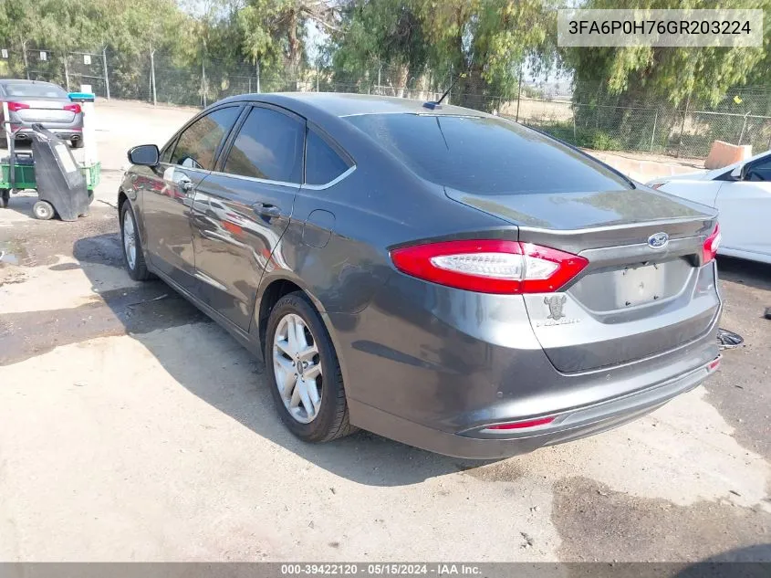 2016 Ford Fusion Se VIN: 3FA6P0H76GR203224 Lot: 39422120