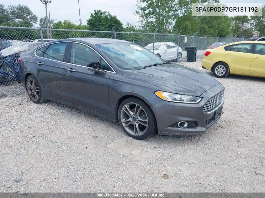 2016 Ford Fusion Titanium VIN: 3FA6P0D97GR181192 Lot: 39599497