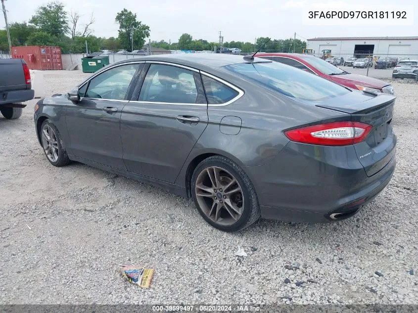 2016 Ford Fusion Titanium VIN: 3FA6P0D97GR181192 Lot: 39599497