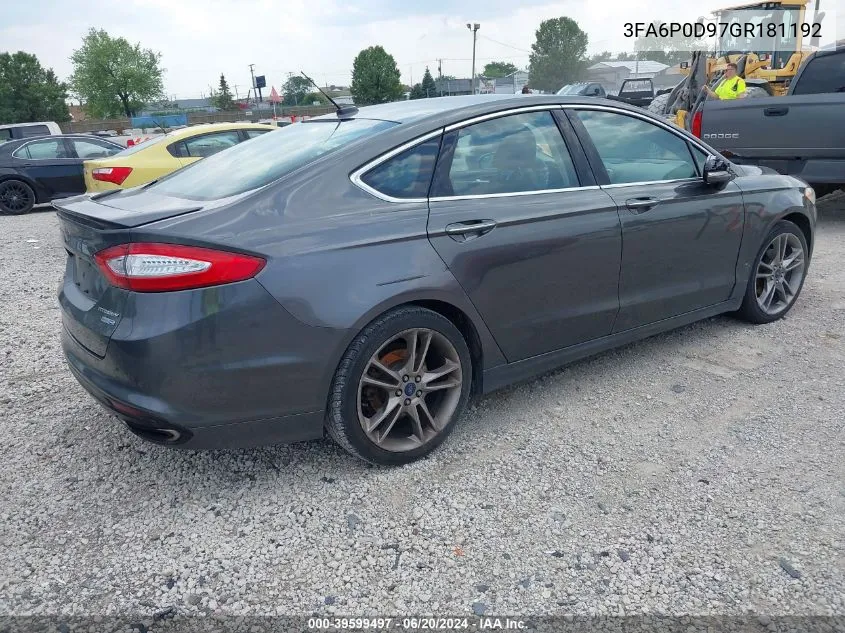 2016 Ford Fusion Titanium VIN: 3FA6P0D97GR181192 Lot: 39599497