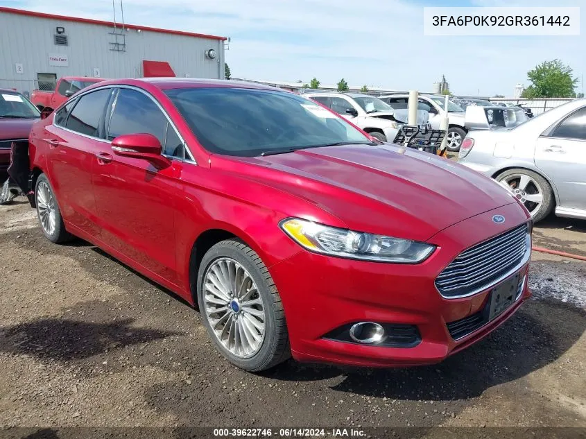 2016 Ford Fusion Titanium VIN: 3FA6P0K92GR361442 Lot: 39622746