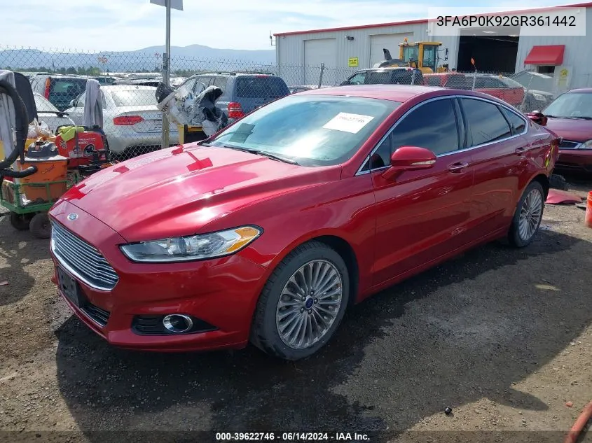 2016 Ford Fusion Titanium VIN: 3FA6P0K92GR361442 Lot: 39622746