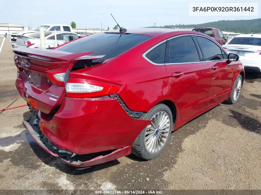 2016 Ford Fusion Titanium VIN: 3FA6P0K92GR361442 Lot: 39622746