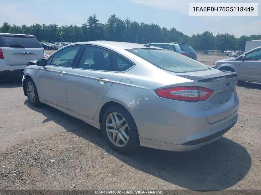 2016 Ford Fusion Se VIN: 1FA6P0H76G5118449 Lot: 39693692