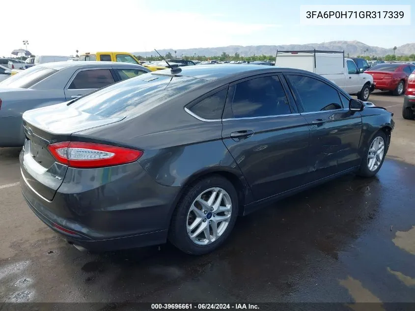 2016 Ford Fusion Se VIN: 3FA6P0H71GR317339 Lot: 39696661