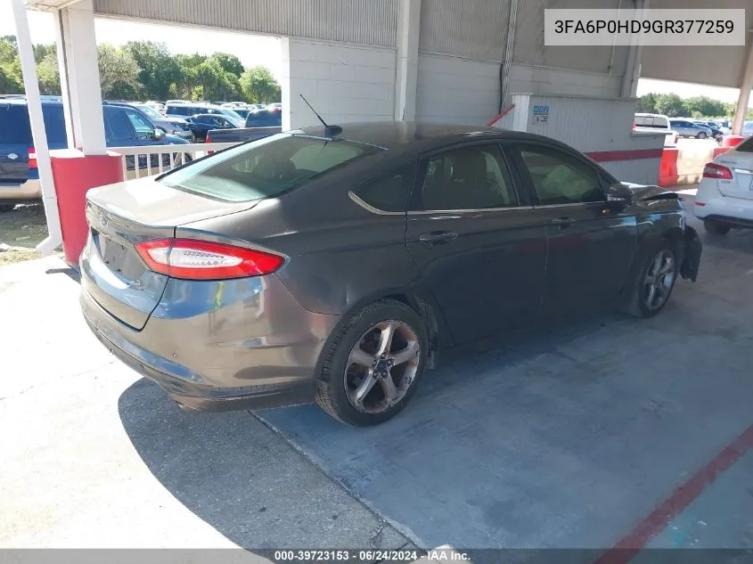 2016 Ford Fusion Se VIN: 3FA6P0HD9GR377259 Lot: 39723153