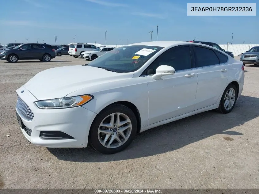 2016 Ford Fusion Se VIN: 3FA6P0H78GR232336 Lot: 39726593