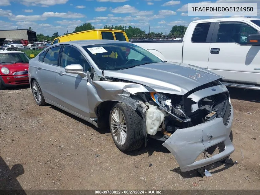 2016 Ford Fusion Se VIN: 1FA6P0HD0G5124950 Lot: 39733022