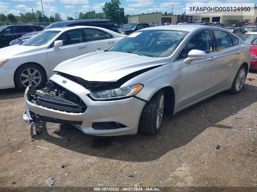 2016 Ford Fusion Se VIN: 1FA6P0HD0G5124950 Lot: 39733022