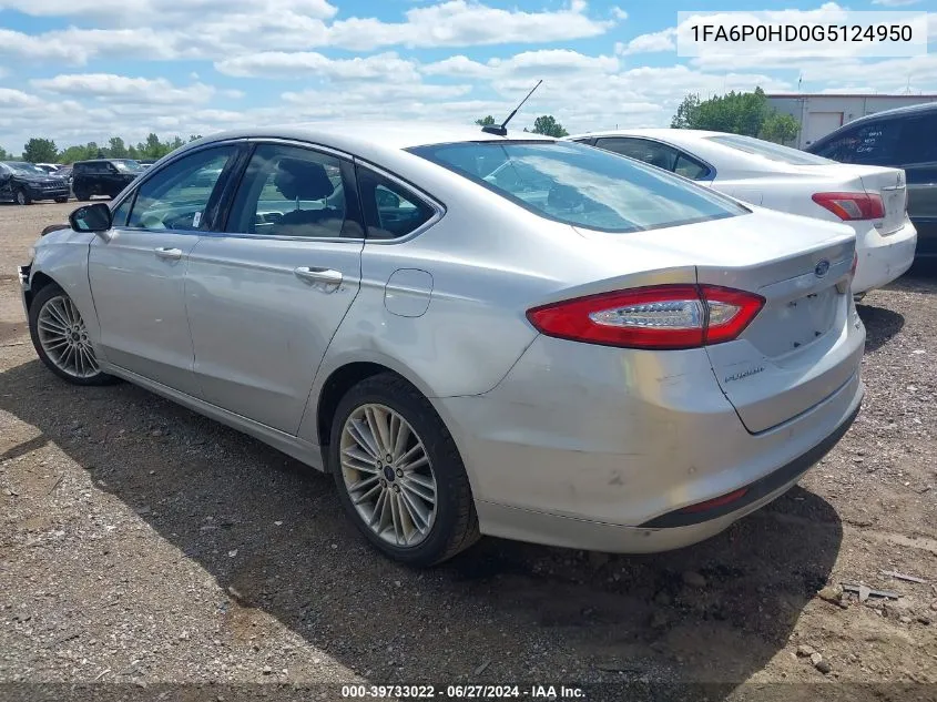 2016 Ford Fusion Se VIN: 1FA6P0HD0G5124950 Lot: 39733022