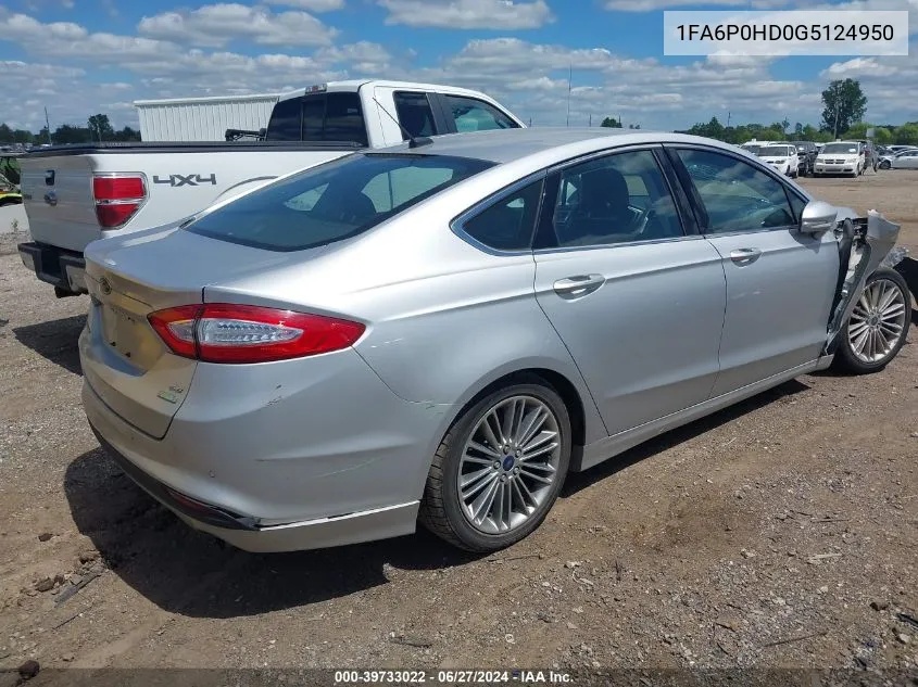 2016 Ford Fusion Se VIN: 1FA6P0HD0G5124950 Lot: 39733022